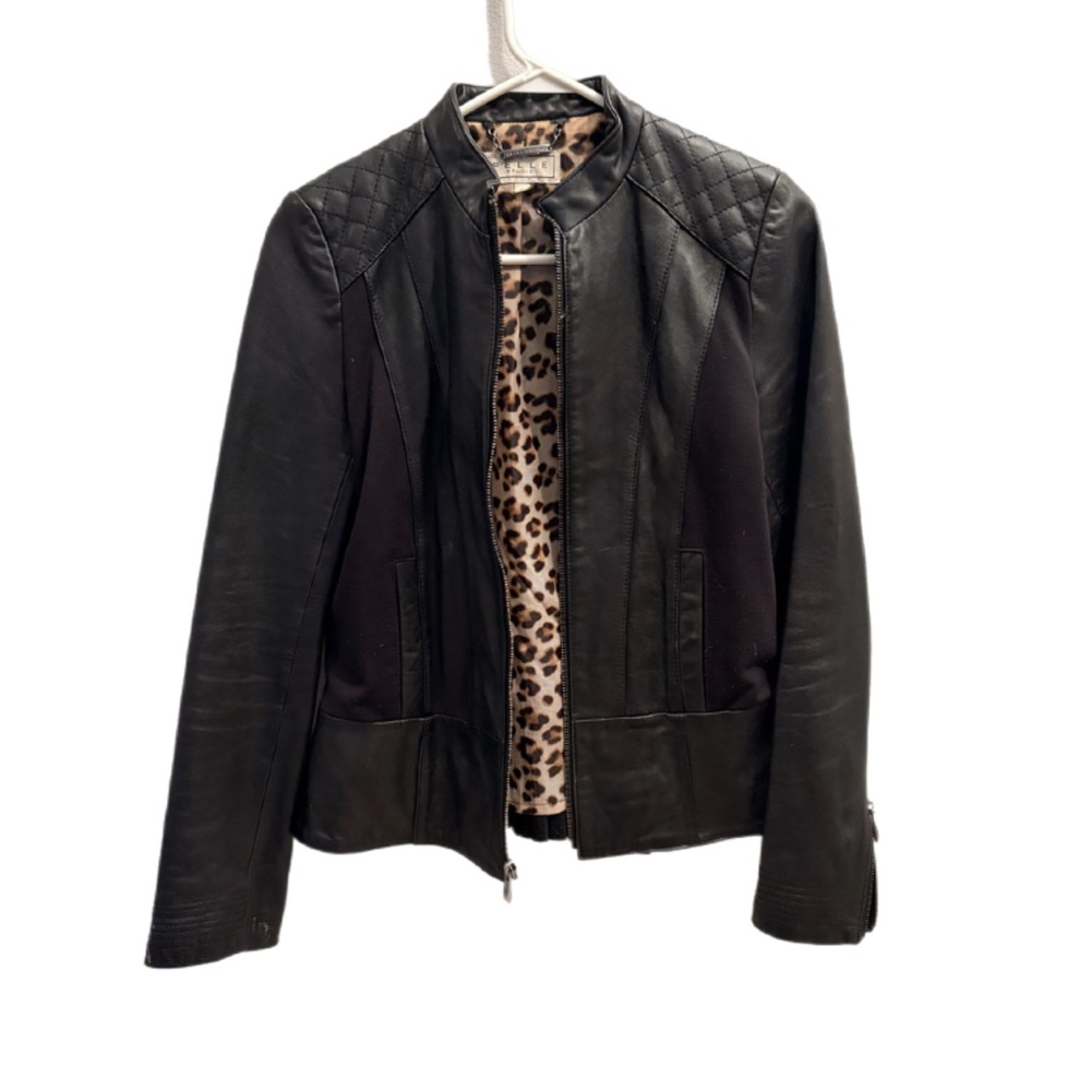 Pelle Studio Black Leather Jacket with Leopard Lining